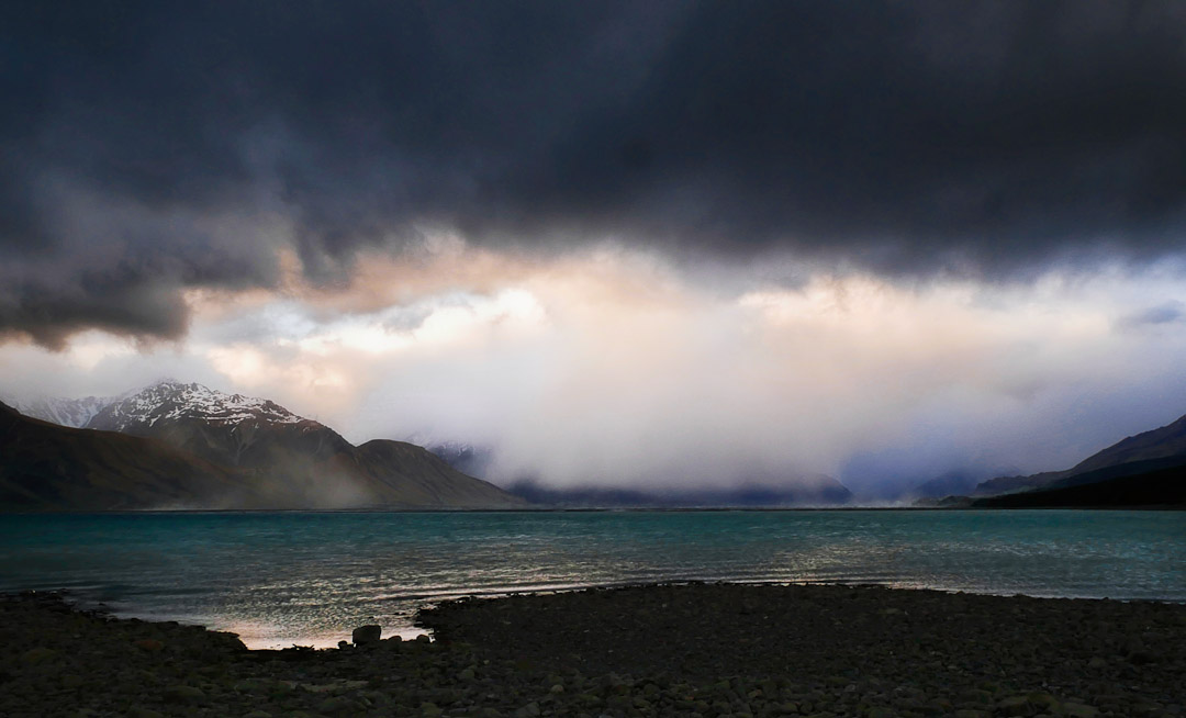 storm tasman river delta, mt cook national park
