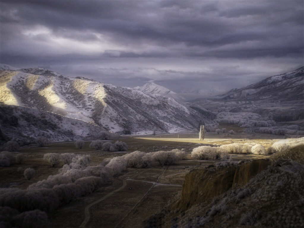 Hoar frost with sun appearing, Cardrona Valley near Wanaka.