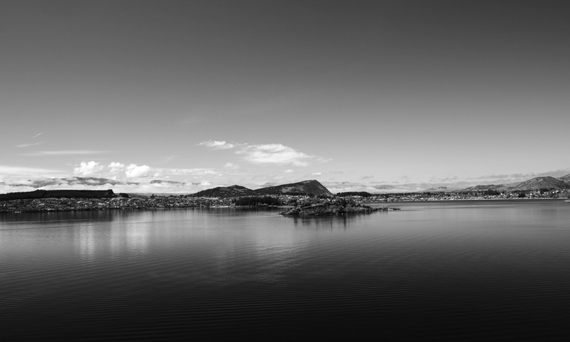 Rudy Island and Lake Wanaka - b&w image
